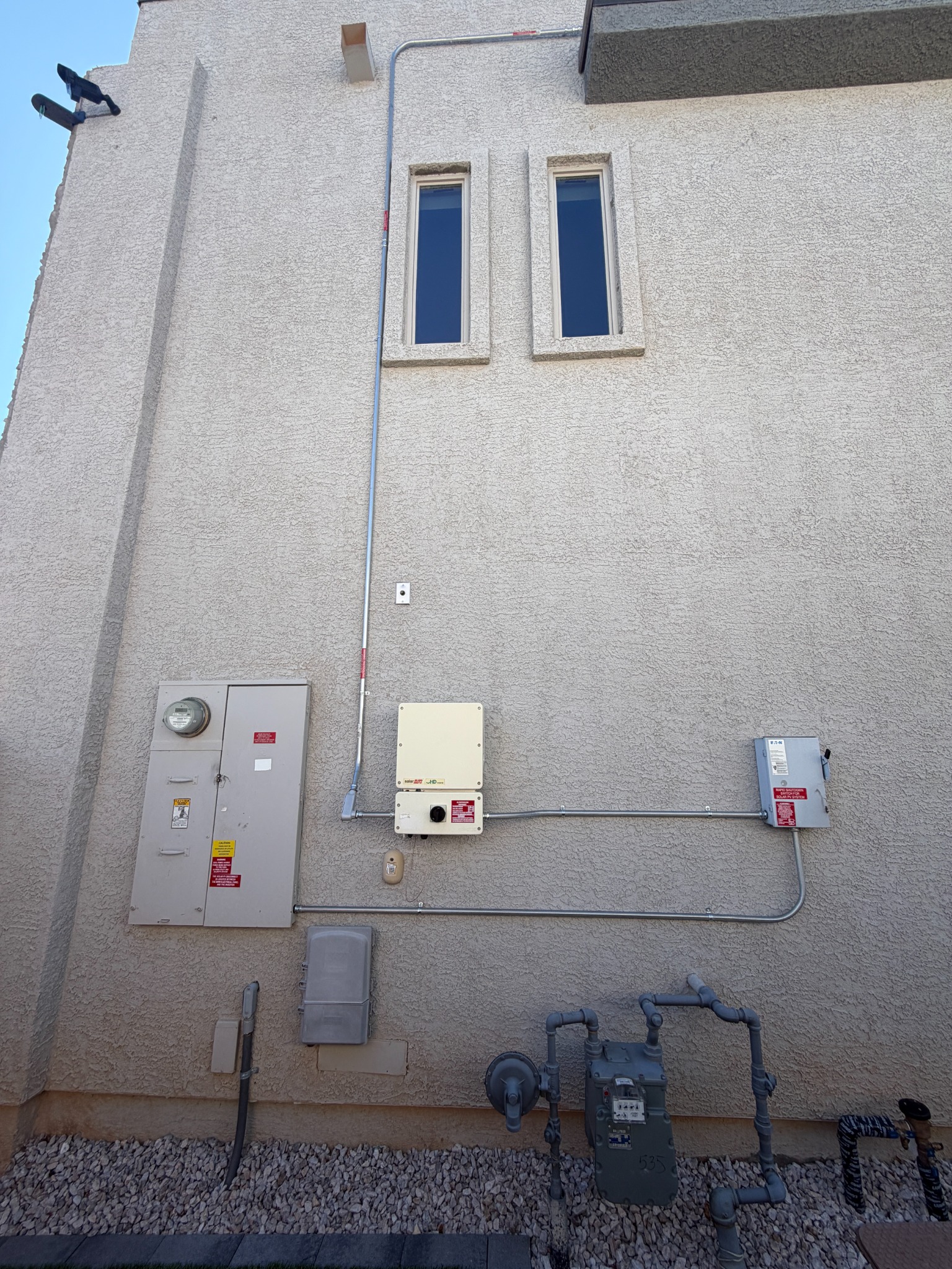 Example of a wide view of solar equipment on a wall